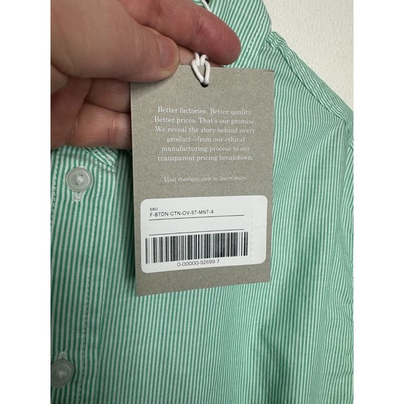 Everlane Size 4 Button Down Pinstripe Shirt Mint Green Oversized Cotton NWT - Picture 6 of 10